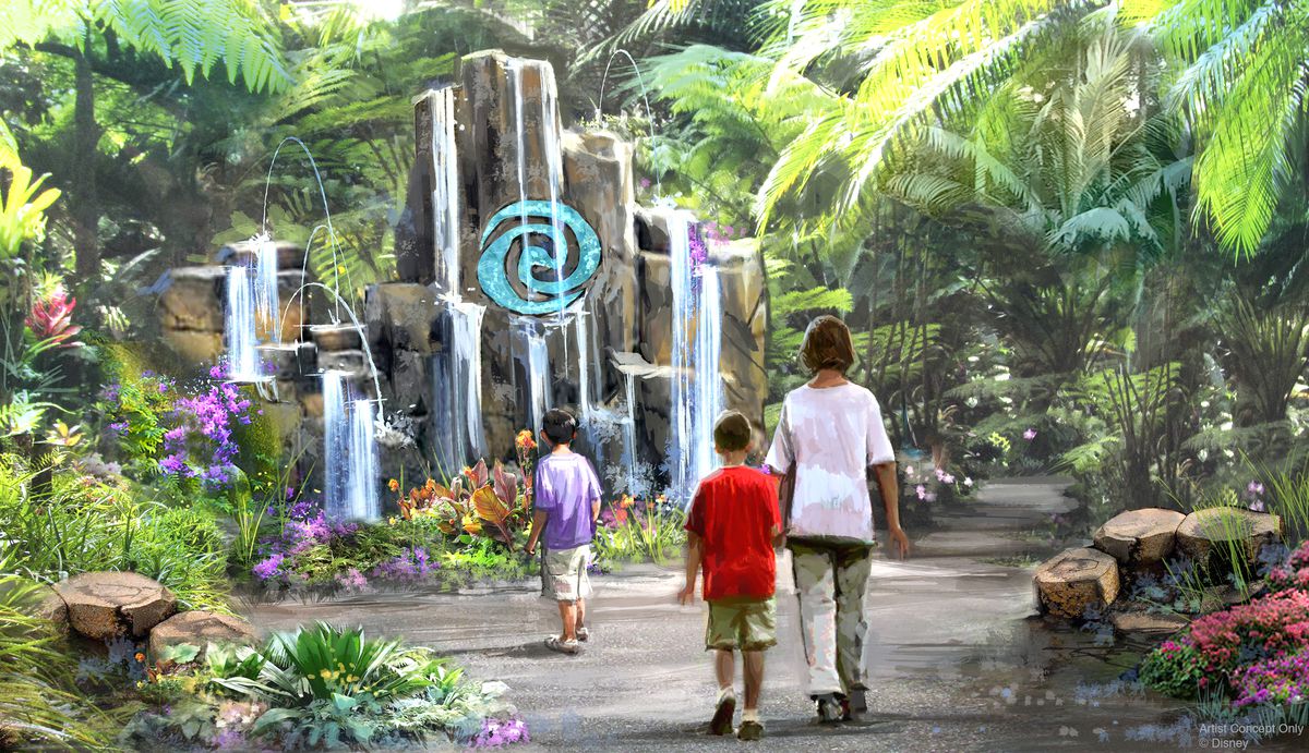 Concept art per l'attrazione Moana's Journey to Water presso il nuovo centro Epcot