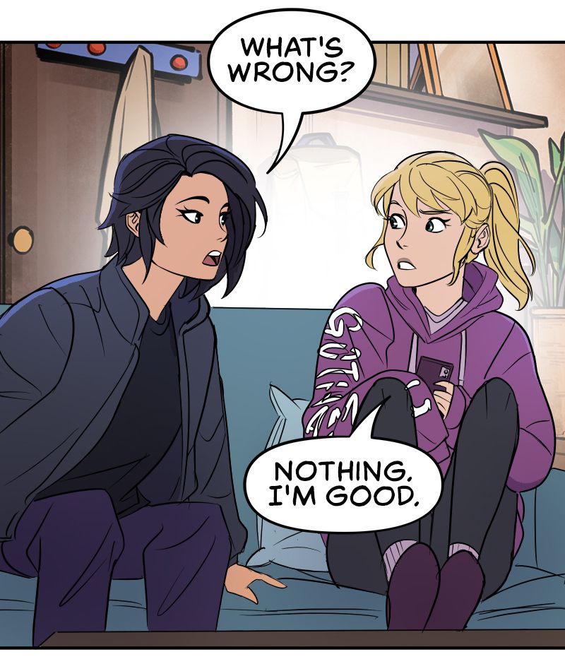 Cassandra chiede a Stephanie cosa c'è che non va in Batman: Wayne Family Adventures.