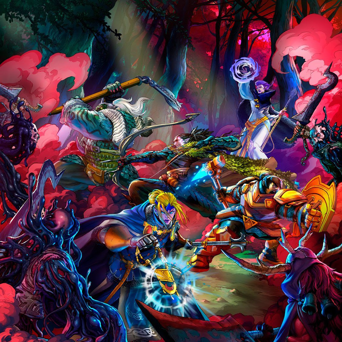 Un assortimento di personaggi di Warcrow Adventures.