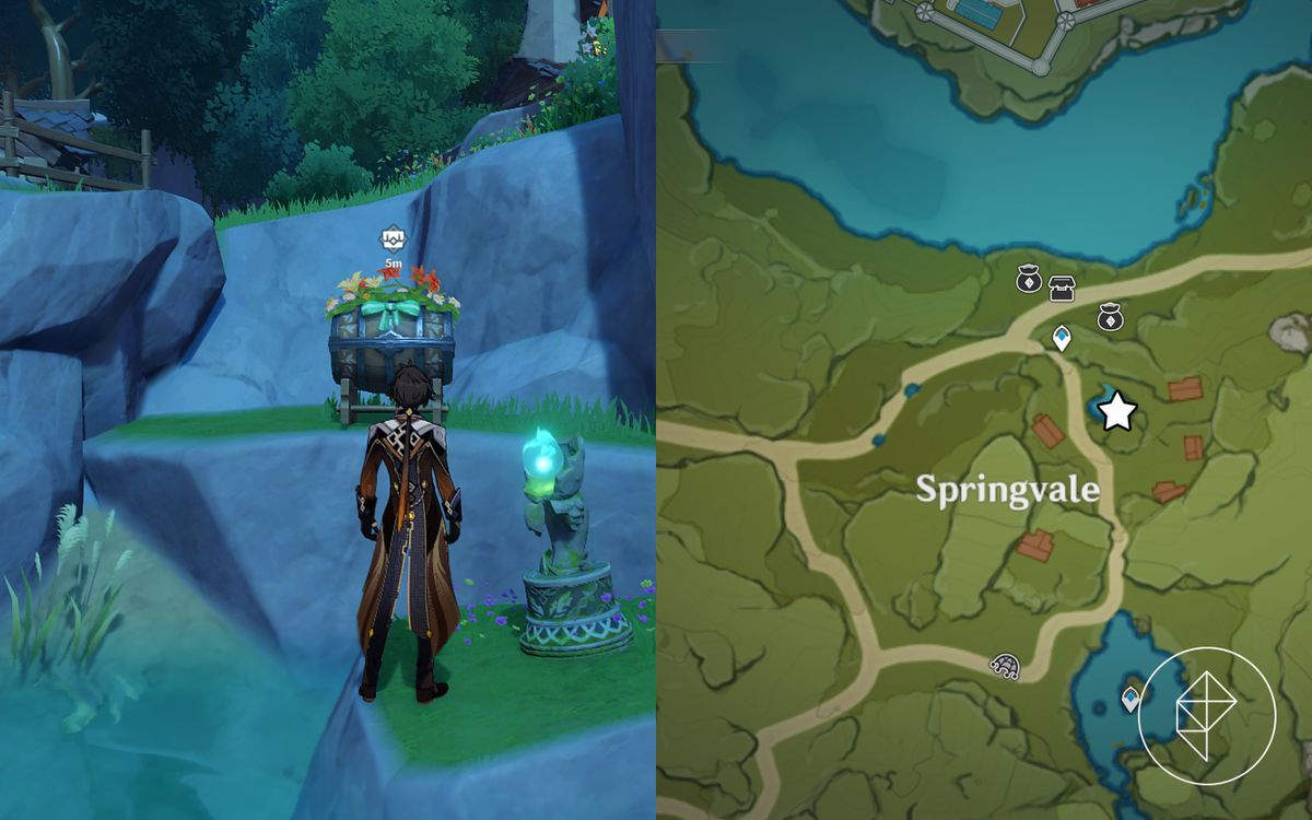 Un barile decorato si trova su una scogliera dietro un Seelie sul suo trono