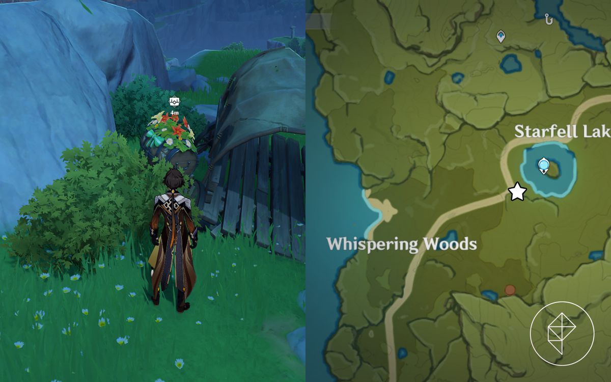 Un barile decorato da un carro in panne fuori da Starfell Lake