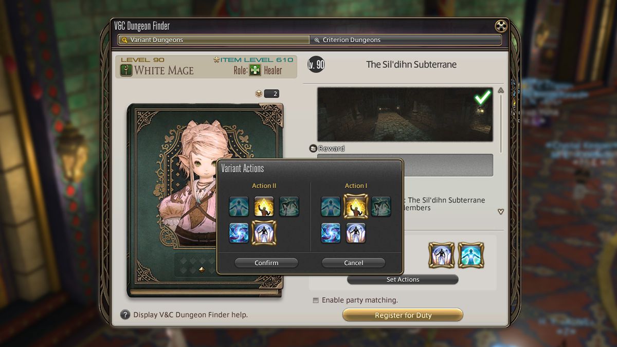 Il menu di un personaggio mago bianco in Final Fantasy 14 mostra un elenco di azioni varianti.