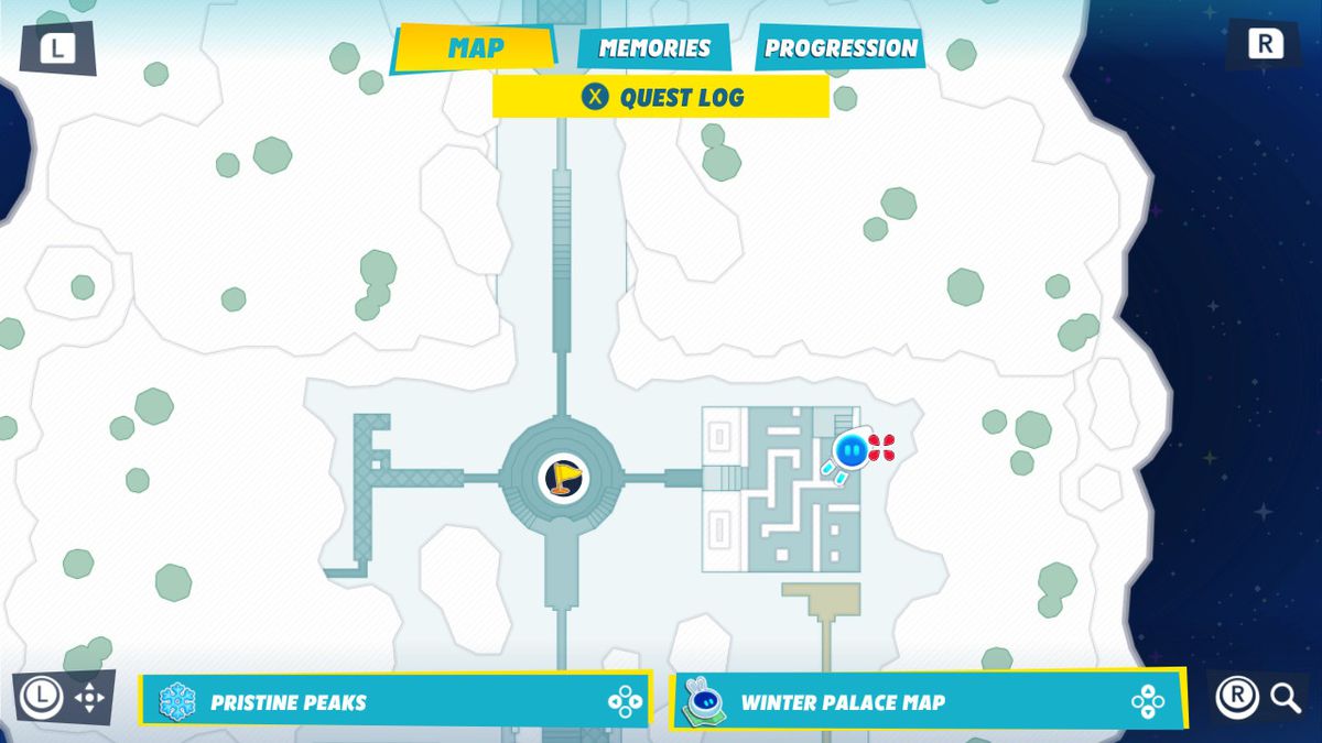 Una mappa del Palazzo d'Inverno in Mario + Rabbids Sparks of Hope mostra dove trovare il blocco triangolare nel Palazzo d'Inverno.