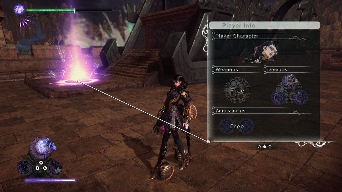 Bayonetta si trova vicino a Broken Witch Heart vicino a due strutture in pietra in Bayonetta 3.