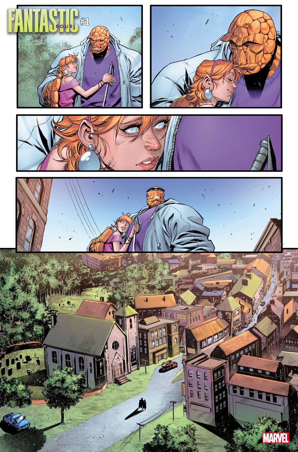 Ben Grimm e Alicia arrivano in una città stranamente vuota in Fantastic Four # 1 (2022).