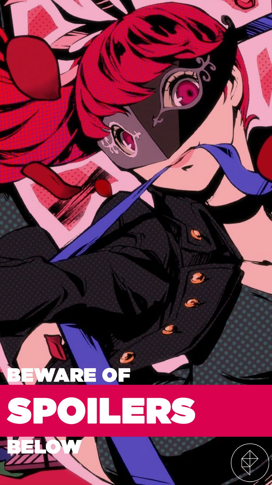 Una lunga e grande immagine di avvertimento spoiler di Kasumi di Persona 5 Royal nel suo vestito da Phantom Thief