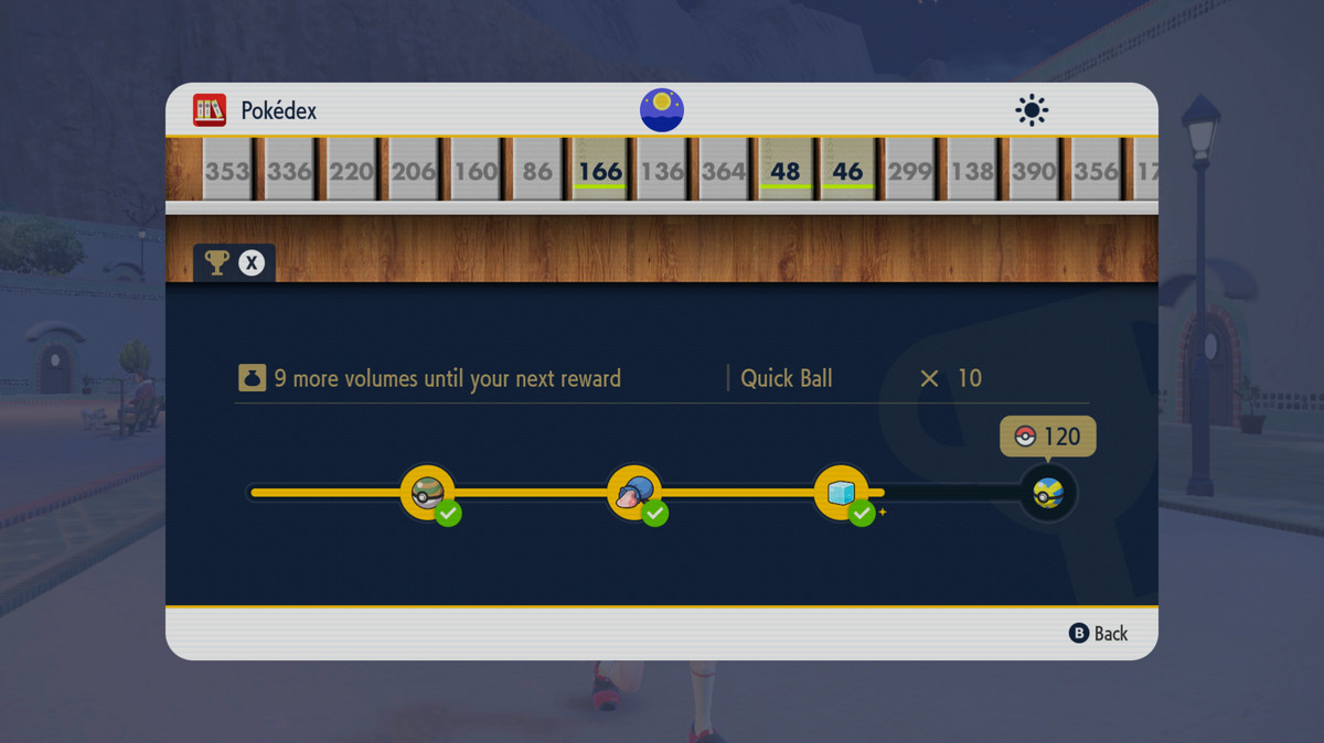Una schermata del menu che mostra le ricompense per la cattura dei Pokémon. Il giocatore ha cose come Poké Ball, EXP Candy e Stardust.