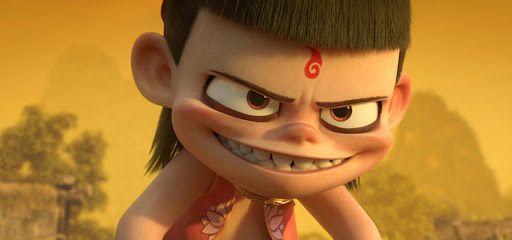 La versione 2019 di Nezha animato ha un sorriso diabolico e un'espressione maliziosa.