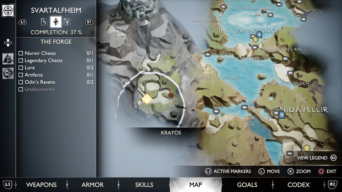 Una mappa di Svartalfheim in God of War Ragnarök