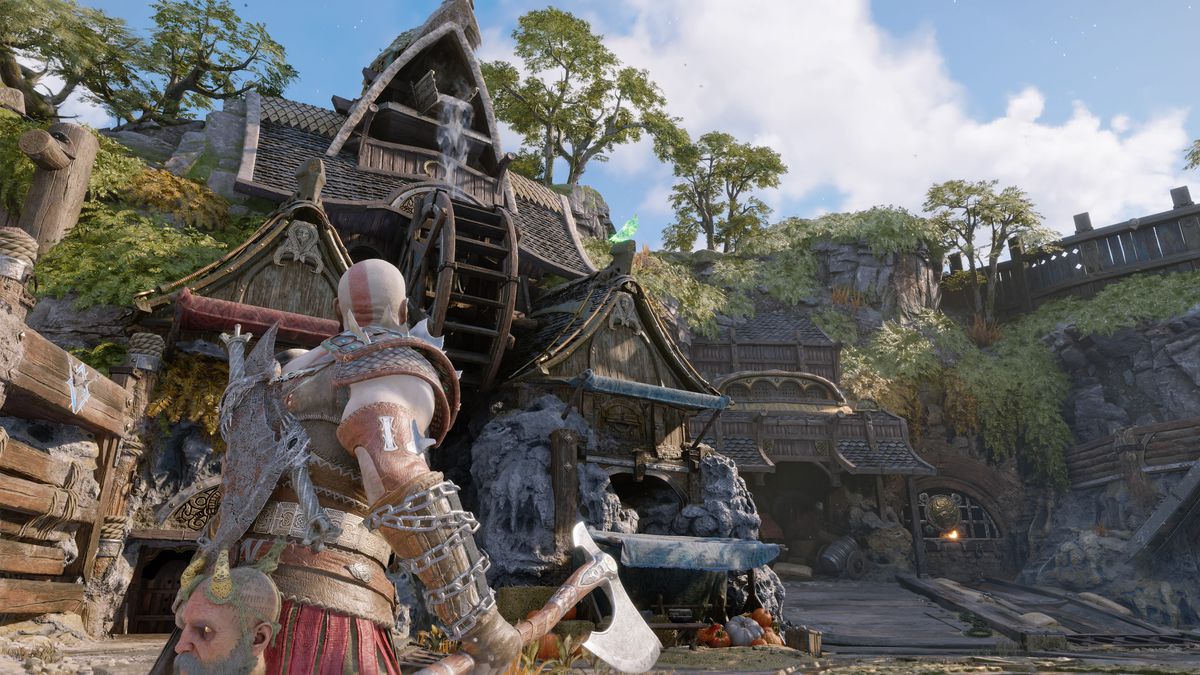 Kratos si prepara a distruggere uno dei corvi di Odino in God of War Ragnarök