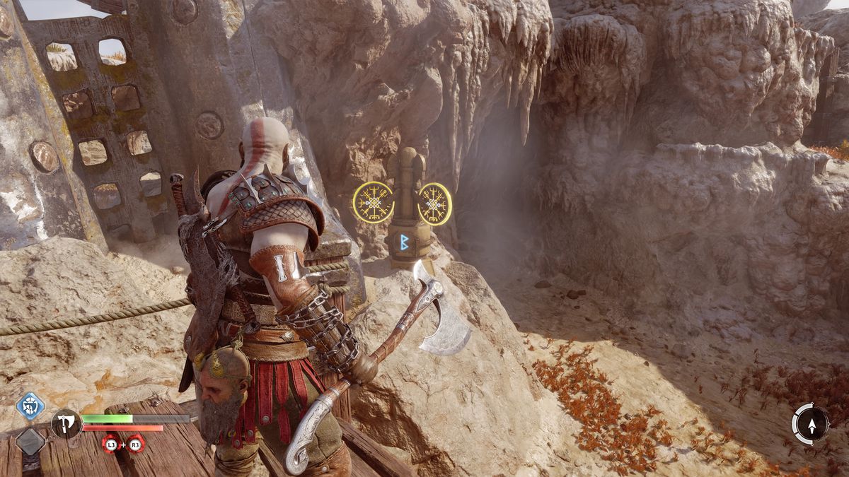 Kratos attiva un interruttore Sigil in God of War Ragnarök
