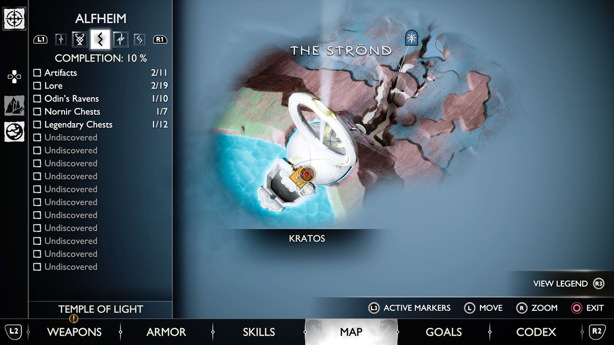 Una mappa di Alfheim in God of War Ragnarok