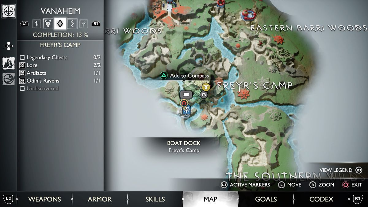 Una mappa di Vanaheim in God of War Ragnarok