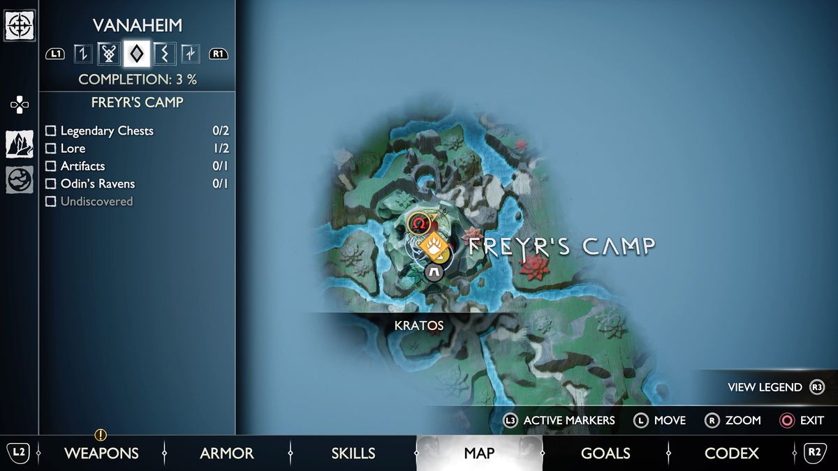 Una mappa di Vanaheim in God of War Ragnarok