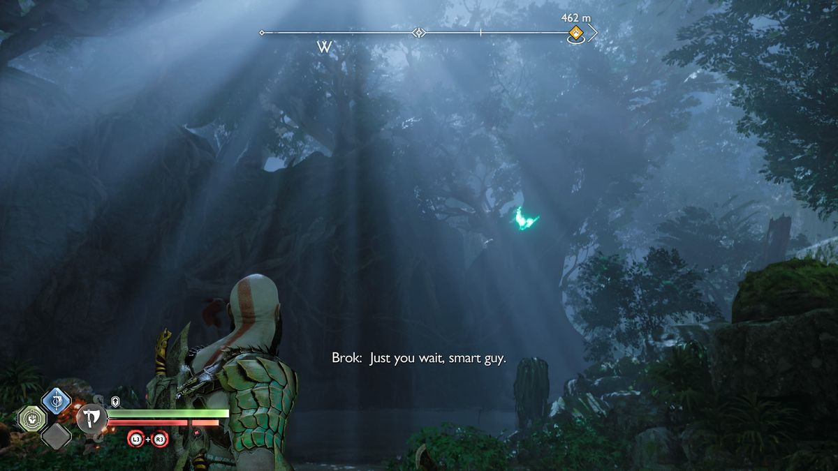 Kratos prende di mira uno dei corvi di Odino in God of War Ragnarok