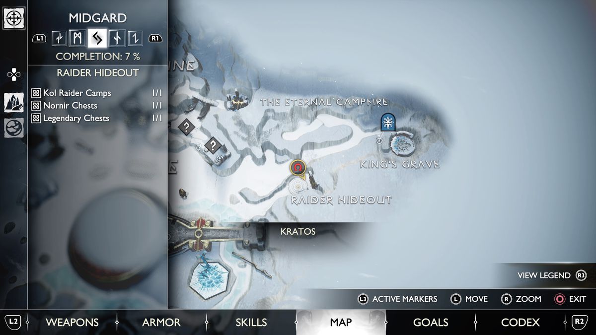 Una mappa di Midgard e del Lago dei Nove in God of War Ragnarok