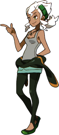 Professor Burnet, indossa leggings, una canotta grigia e ballerine verdi. I suoi capelli bianchi sono raccolti in una coda di cavallo bassa.