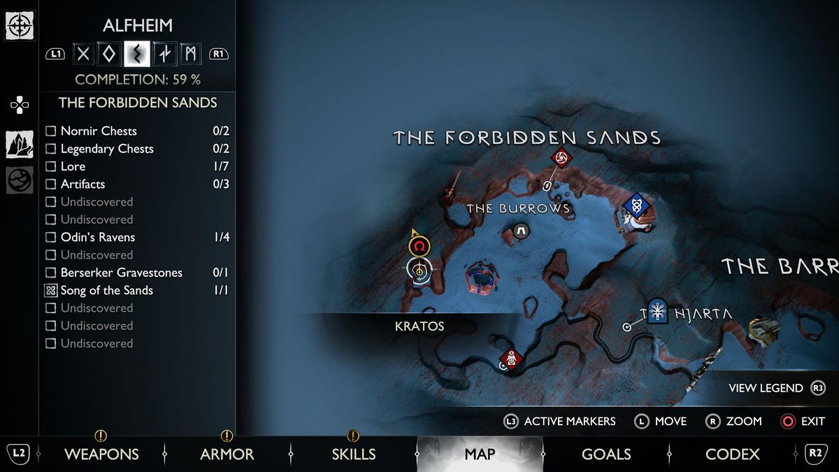 Una mappa di God of War Ragnarok mostra la posizione di uno scontro con un boss troll ad Alfheim.