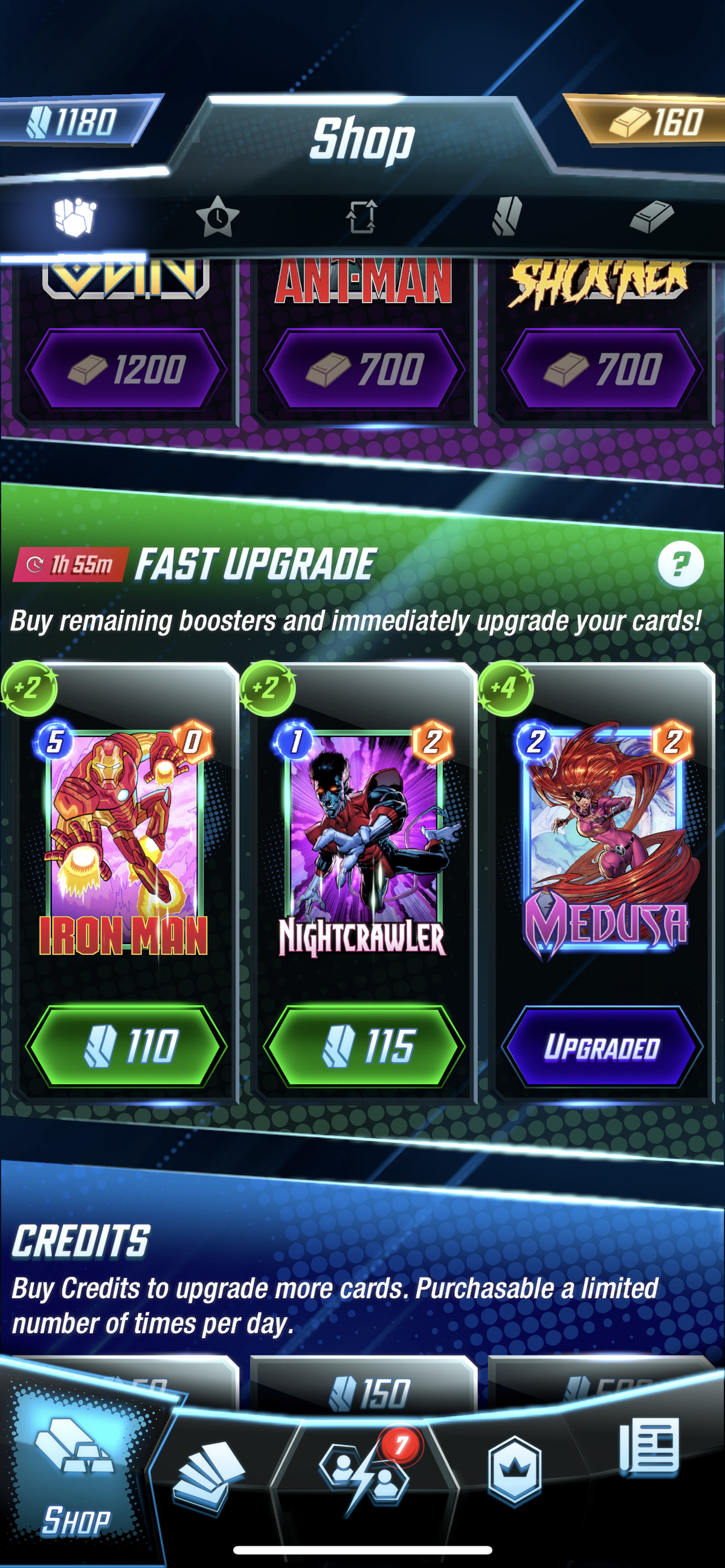 Il negozio Marvel Snap mostra una sezione per gli aggiornamenti rapidi.