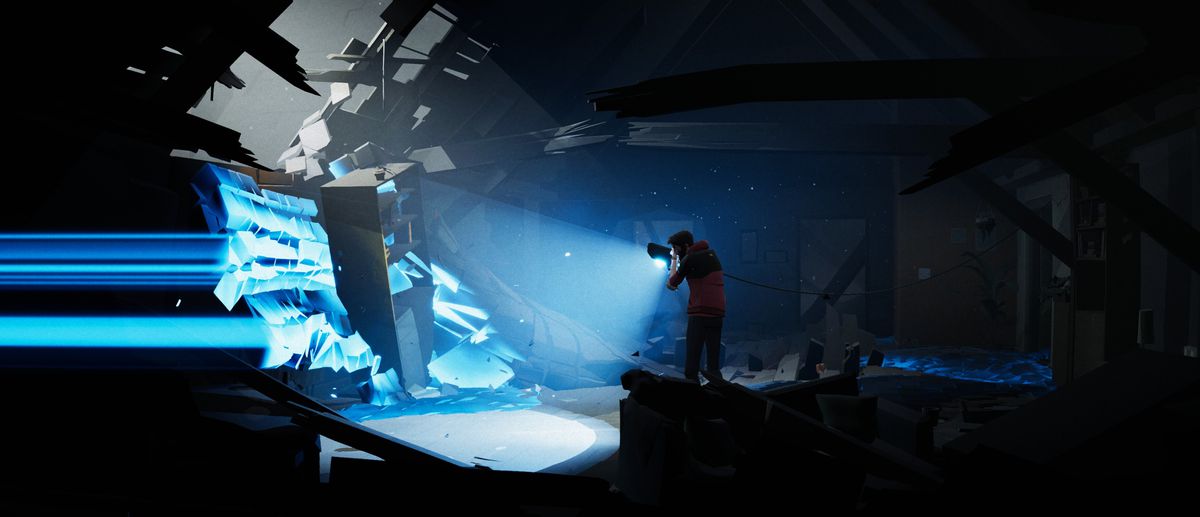 A Somerville, l'eroe risolve enigmi utilizzando la luce magica per trasformare i materiali in pietra e liquido. Qui sta sciogliendo un muro per scappare da casa sua.