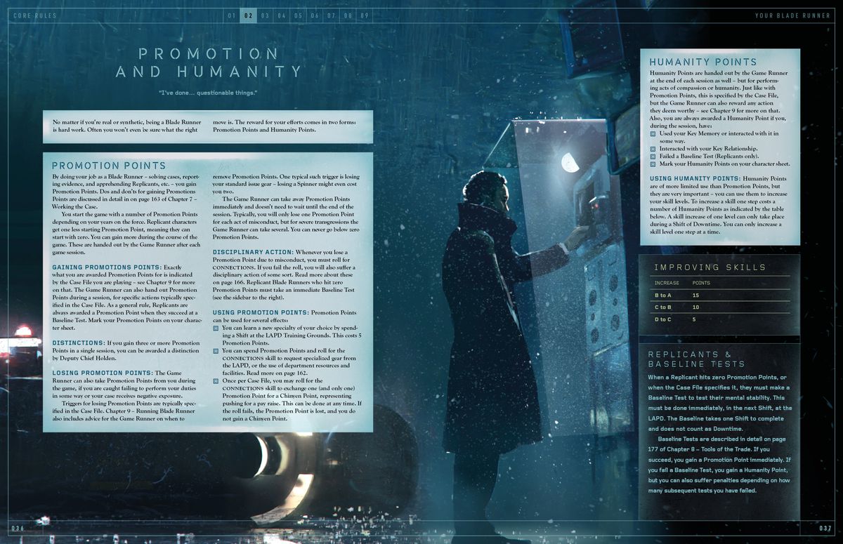 Il campione si diffonde sull'aumento di livello da Blade Runner: The Roleplaying Game Core Rules.