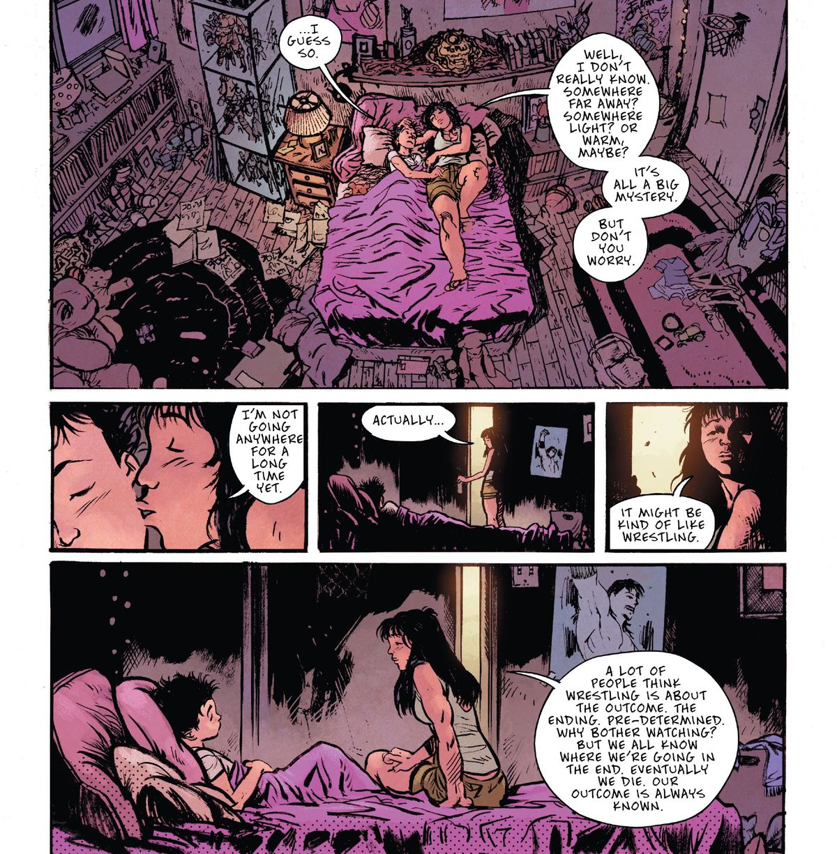 La piccola Yuna e sua madre discutono su dove vai quando muori. “Potrebbe essere un po' come il wrestling,” risponde infine, “Molte persone pensano che il wrestling riguardi il risultato. Il finale. Predeterminato. Perché preoccuparsi di guardare? Ma sappiamo tutti dove stiamo andando alla fine. Alla fine moriamo. Il nostro risultato è sempre noto
