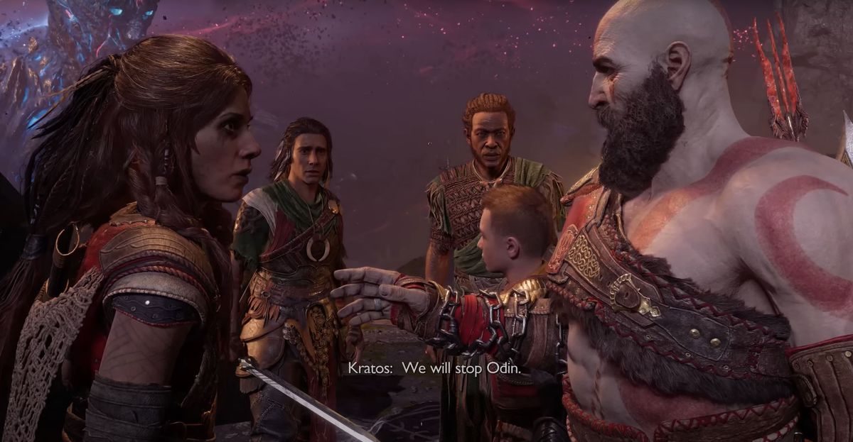Una Freya arrabbiata e un Kratos più calmo si scambiano parole durante l'ultimo assedio culminante di Asgard, con Kratos che rassicura Freya: 