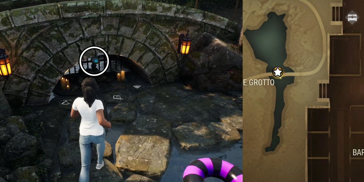 Water Rod vicino alla piscina con sigilli che lo circondano.  Anche piscina galleggiante.