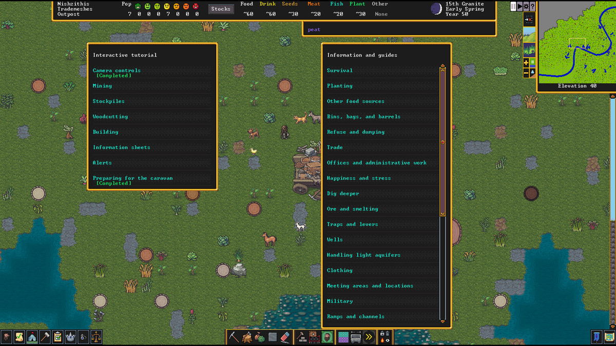 Nuovo tutorial e menu di aiuto di Dwarf Fortress.