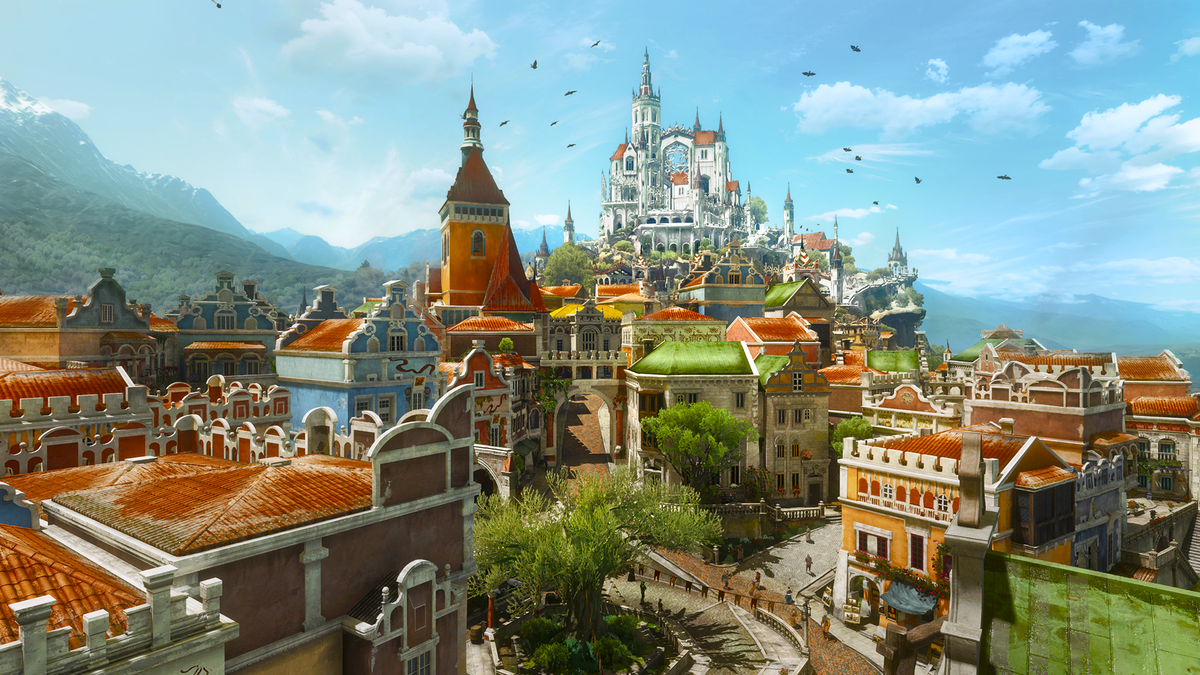 Una veduta aerea del Ducato di Toussaint nel DLC Blood and Wind in The Witcher 3: Wild Hunt su Xbox Series X