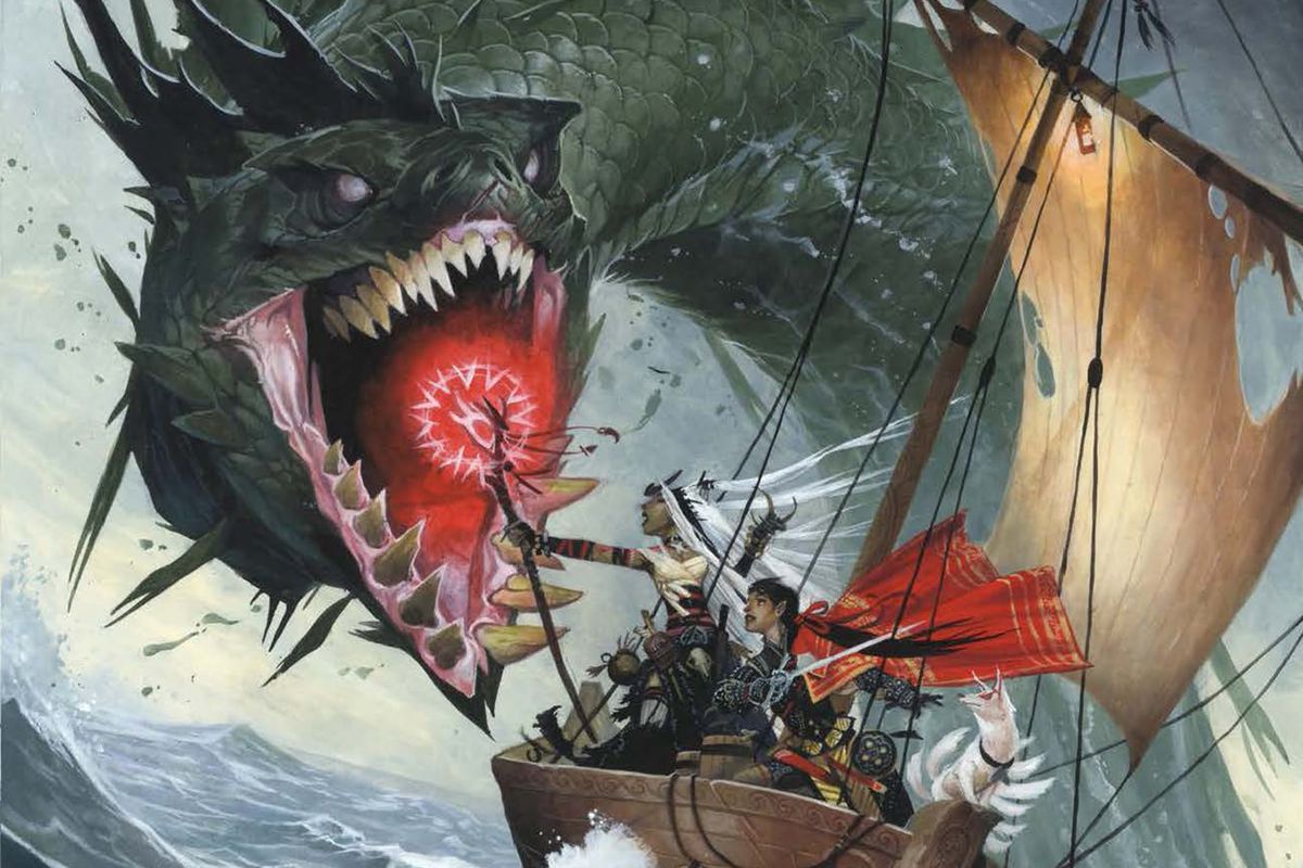 La copertina della nuova Guida per giocatori avanzati di Pathfinder 2e presenta un serpente marino.
