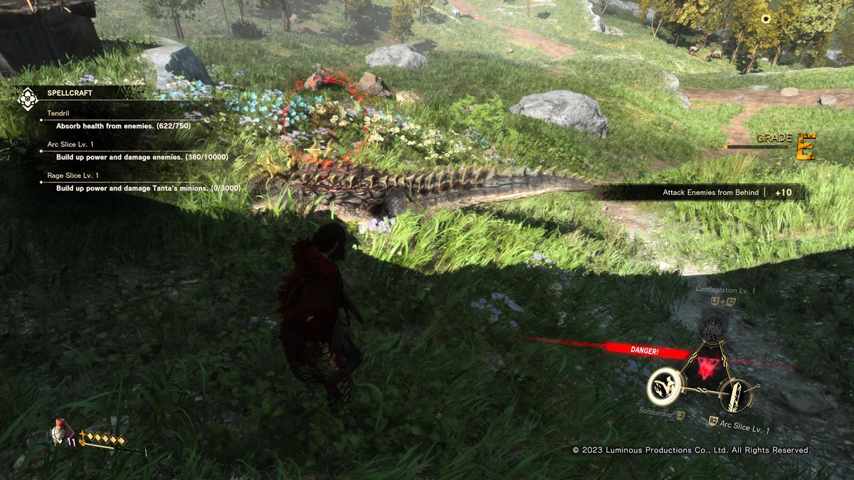 Frey Holland si trova vicino a un magico alligatore in una giornata di sole nel sottovalutato gioco d'azione per PS5 Forspoken.