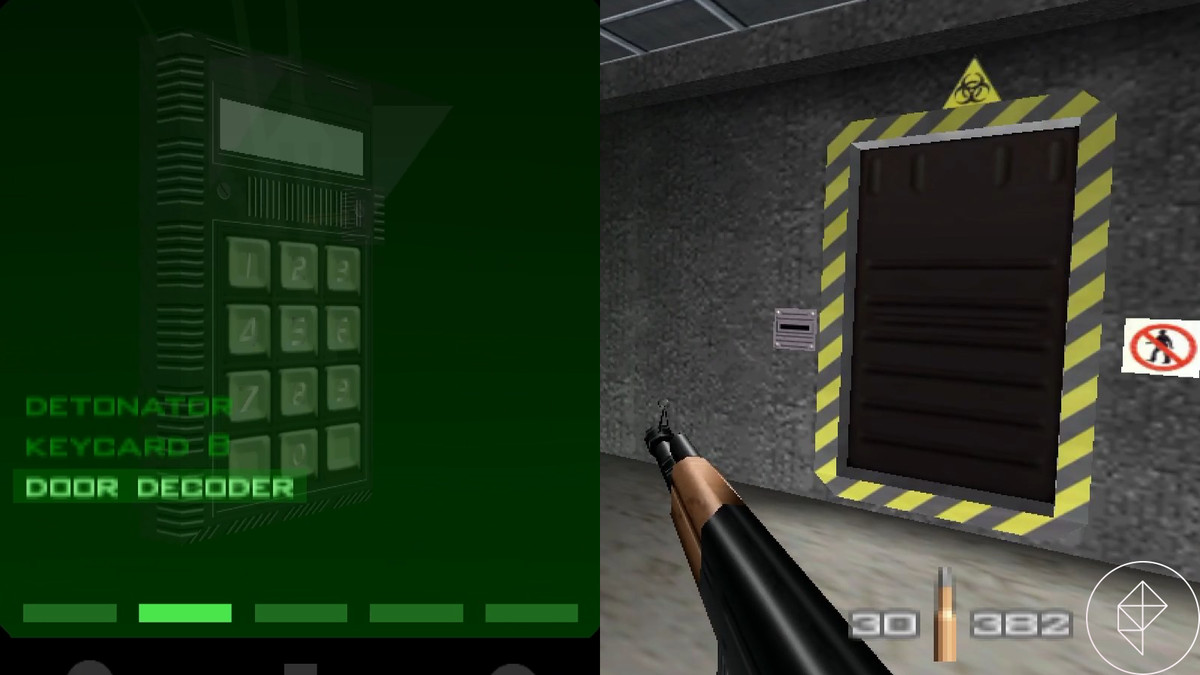 Decodificatore porta con una porta circondata da nastro di avvertenza