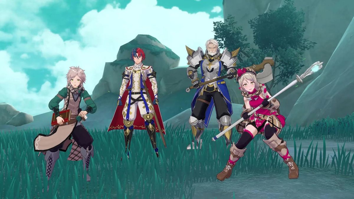 Clanne, Alear, Vander e Framme di Fire Emblem Engage posano davanti alla telecamera