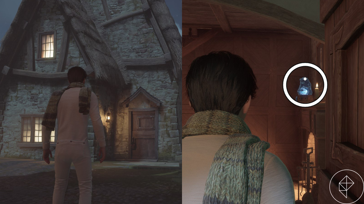 Statua di Demiguise nella casa di fronte a nidiata e becco in Hogwarts Legacy