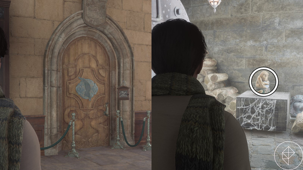 Luna semitrasparente e statua trovate in un bagno chiuso a chiave in Hogwarts Legacy