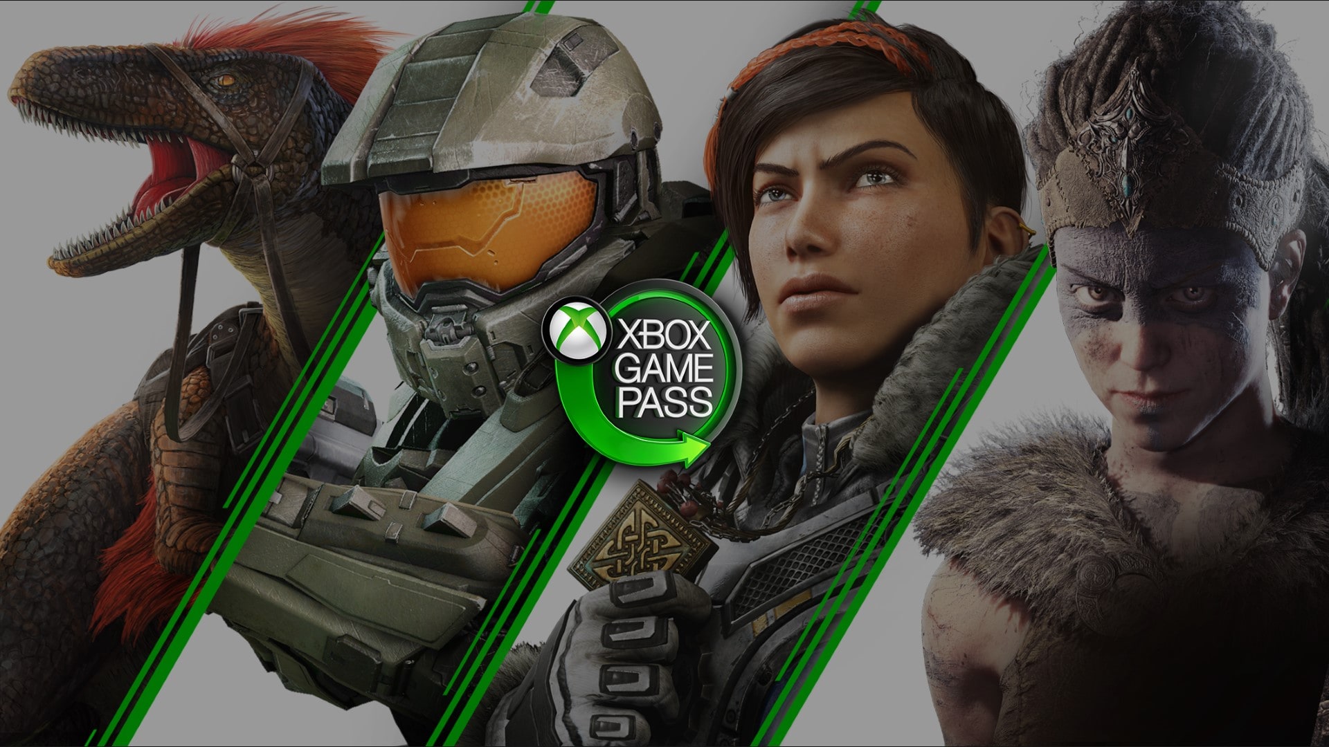 Artwork di Ark Survival Evolved, Halo, Hellblade e Gears 5 per promuovere Xbox Game Pass PC