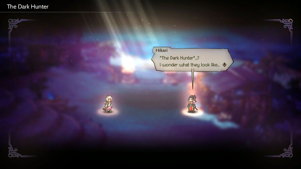 Hikari parla con un amico in un vuoto etereo in Octopath Traveller 2