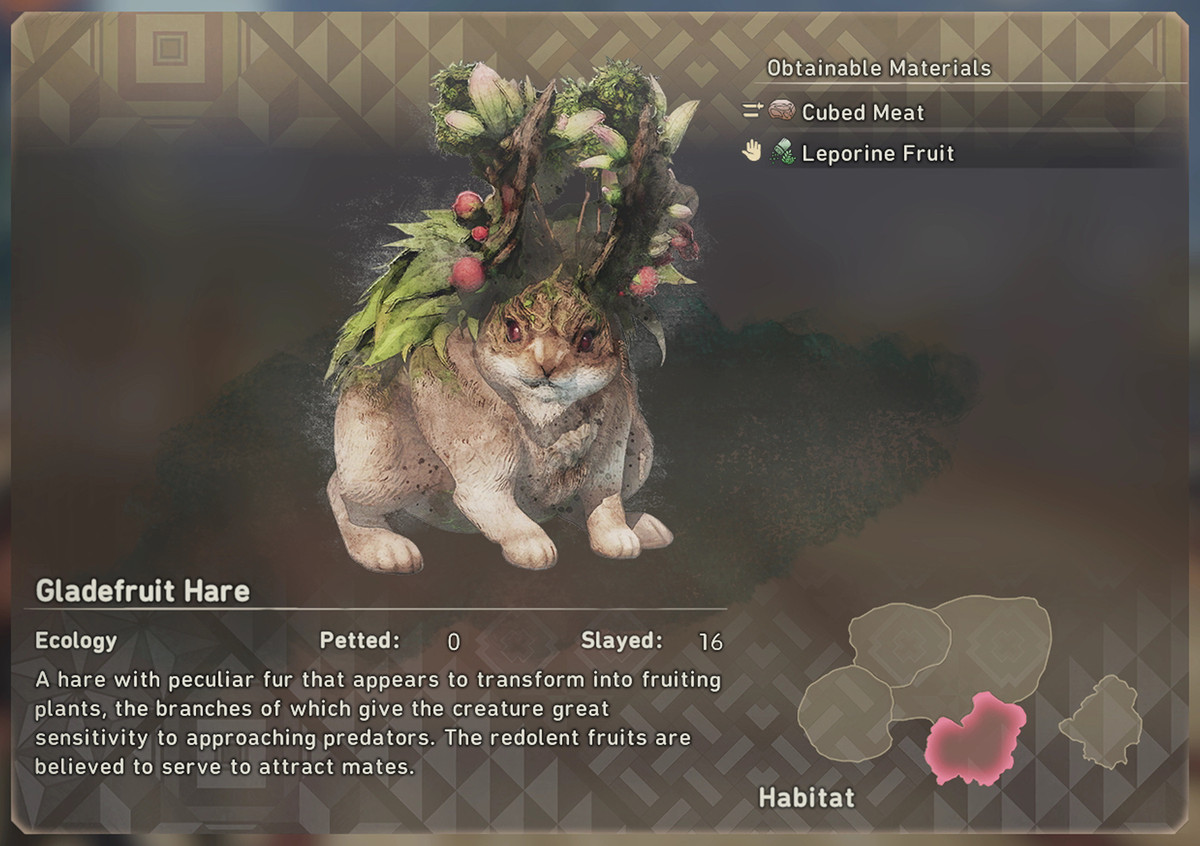 La voce Wild Hearts per una Gladefruit Hare. Non c'è nulla di minaccioso in questo, eppure il numero ucciso è 16.