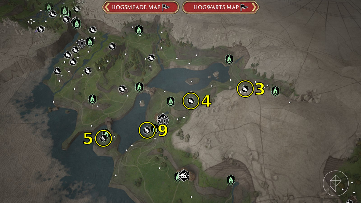 Mappa annotata delle Prove Merlino del Lago Marunweem nell'Eredità di Hogwarts