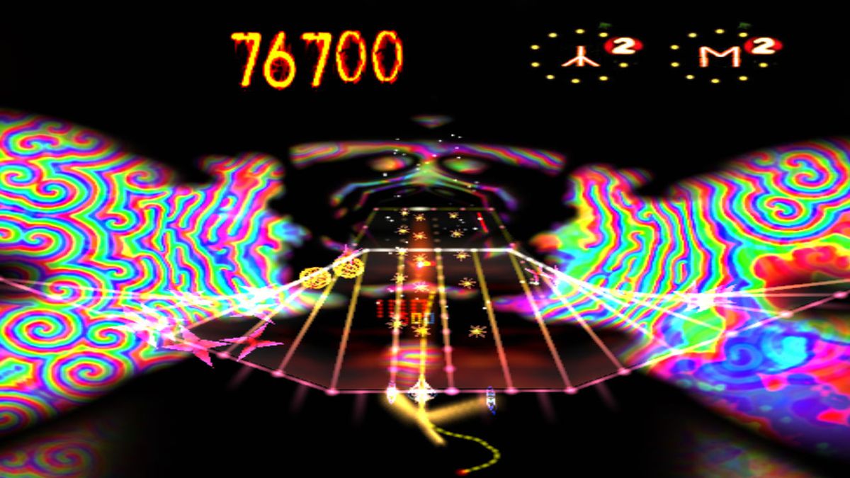Immagini psichedeliche sbavate, sulle quali puoi semplicemente distinguere il gameplay wireframe
