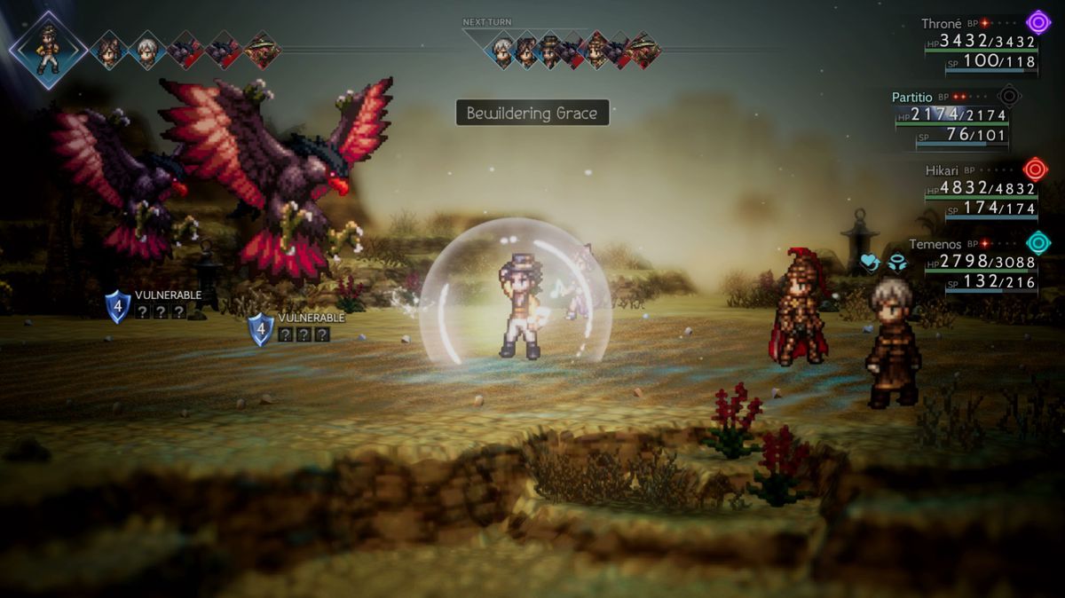 Partitio esegue Bewildering Grace per alcuni uccelli in Octopath Traveller 2