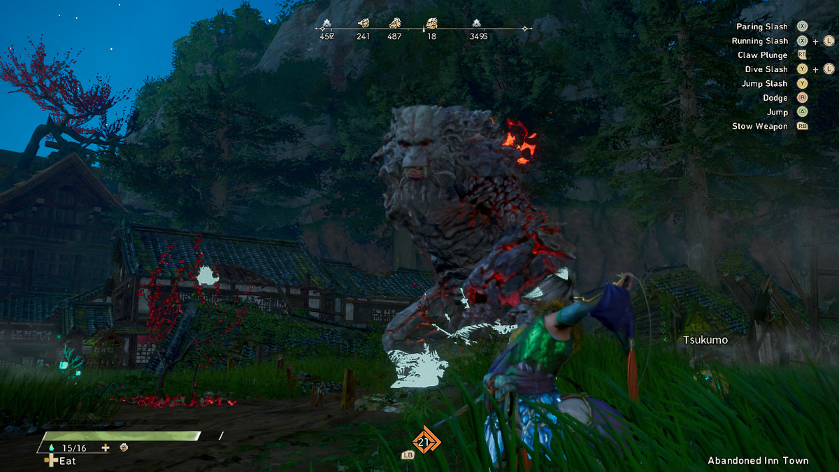 Un guerriero si avvicina al gigante lavico Kemono in Wild Hearts