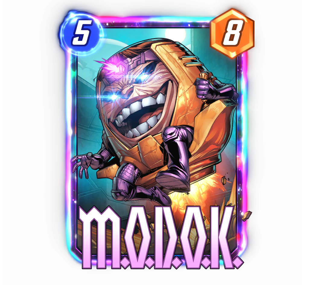 La Marvel Snap Card di MODOK, con cinque costi e otto poteri.