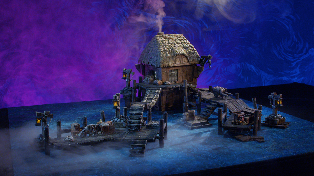 Un campione degli edifici resi possibili con Dwarven Forge. Questa è una casa costruita su palafitte in una palude.