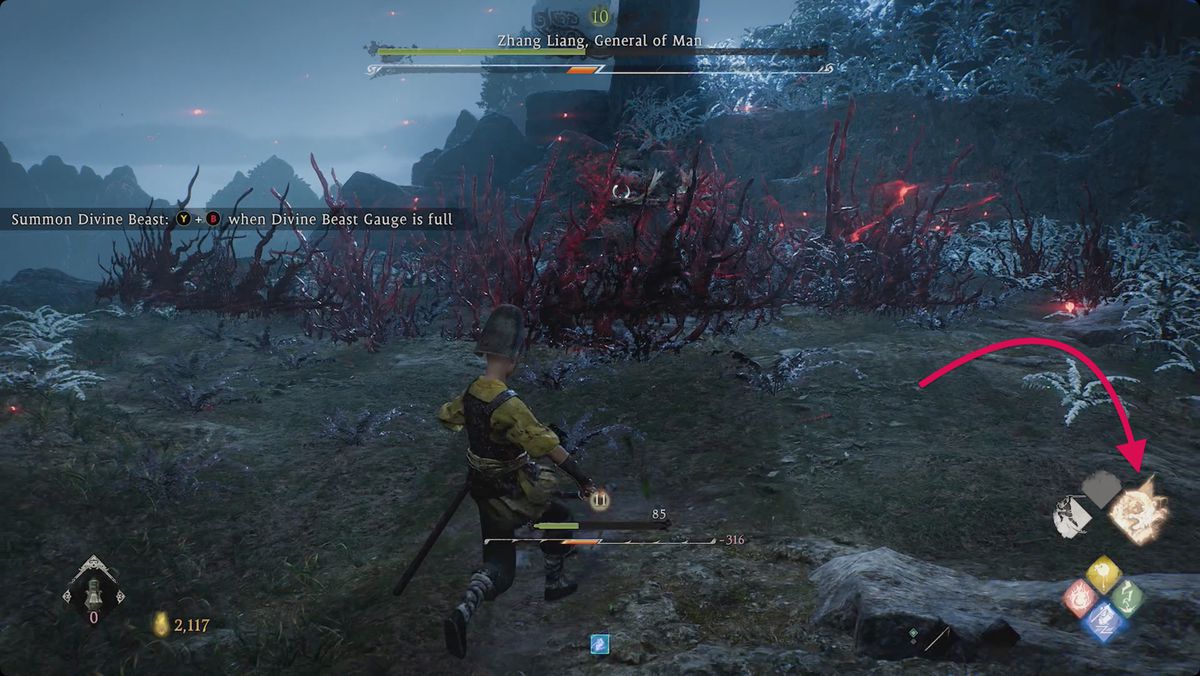 La seconda fase del combattimento Zhang Liang di Wo Long quando l'indicatore della Bestia Divina è pieno.