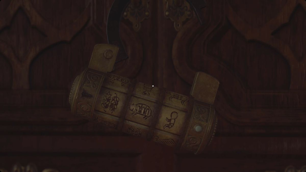 Resident Evil 4 remake La soluzione di chiusura a combinazione di Village Chief's Manor con raccolto, maiale e bambino selezionati.