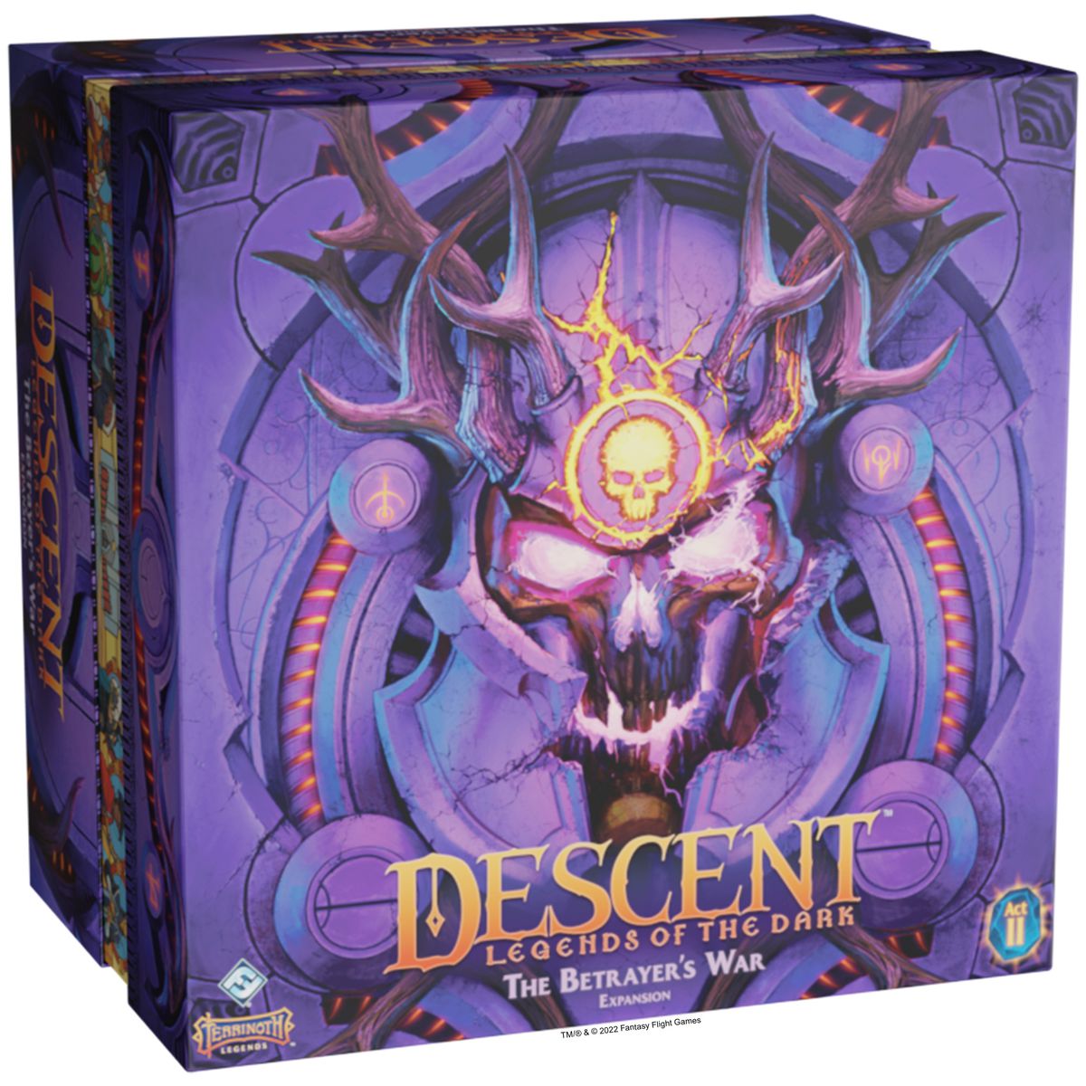 Un rendering della scatola viola per Descent Act 2: The Betrayer's War, un'espansione per Descent: Legends of the Dark.