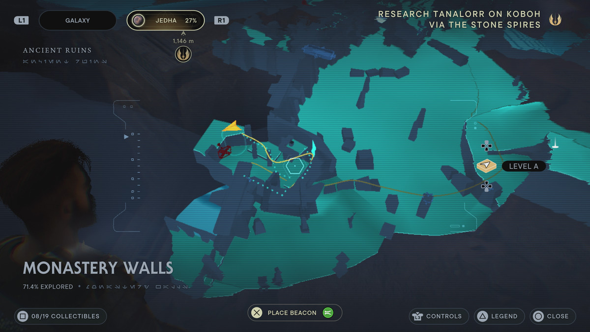 Mappa di Star Wars Jedi: Survivor che mostra la posizione del forziere 2 – Maglietta del vagabondo e Strappo della forza – Fractured Tradition