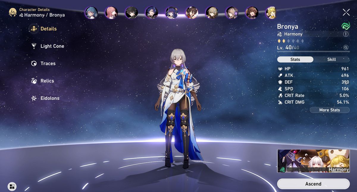 Bronya in Honkai: Star Rail come si vede sullo schermo del personaggio